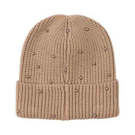 Bonnet court Merle beige fin et chaleureux à perles fantaisie allover - Image 2