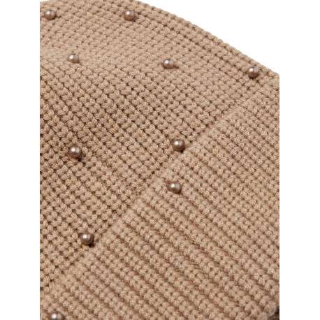 Bonnet court Merle beige fin et chaleureux à perles fantaisie allover - Image 3
