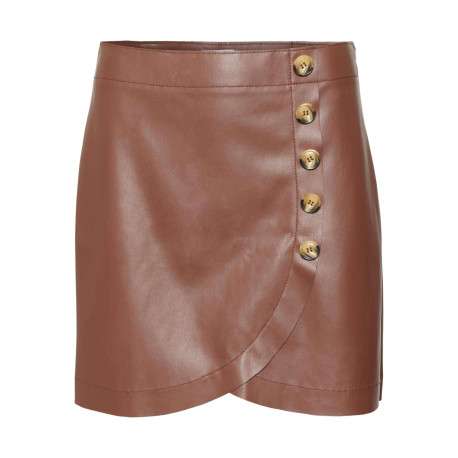 Jupe courte marron unie coupe portefeuille avec boutons