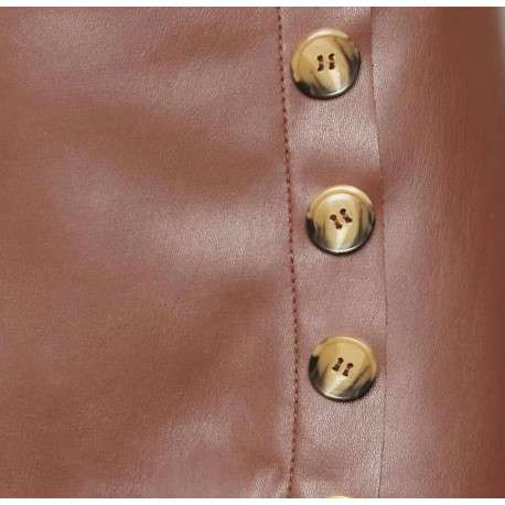 Jupe courte marron unie coupe portefeuille avec boutons - Image 2