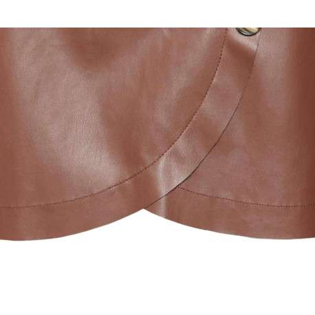 Jupe courte marron unie coupe portefeuille avec boutons - Image 3