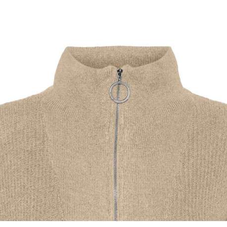 Robe courte beige unie côtelée à col camionneur et manches longues - Image 2