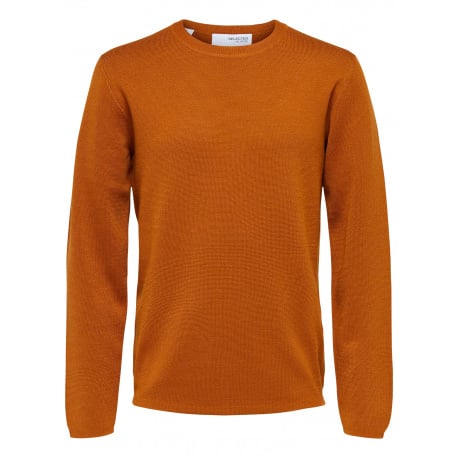 Pull orange uni col rond et à manches longues