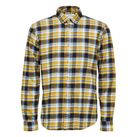 Chemise jaune à carreaux coupe regular et col américain