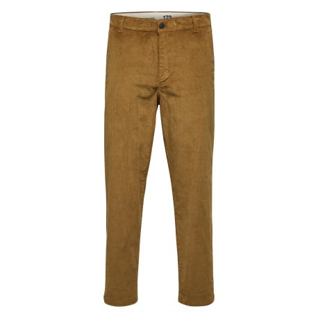 Pantalon Chino en coton biologique mélangé camel uni coupe carotte