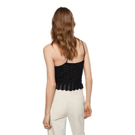 Top asymétrique Rita noir en coton maille crochet à coupe cropped - Image 2