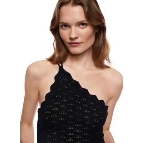 Top asymétrique Rita noir en coton maille crochet à coupe cropped - Image 3