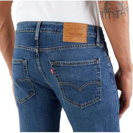 Jean 5 poches 512 Slim Taper en coton bleu uni à coupe slim à taille intermédiaire - Image 4