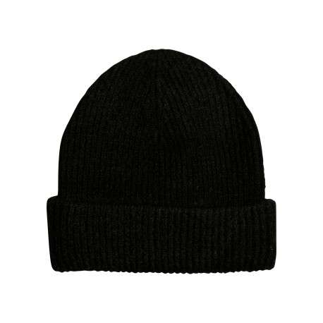 Bonnet noir uni avec un large revers et revêtement en maille tricotée