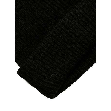 Bonnet noir uni avec un large revers et revêtement en maille tricotée - Image 2