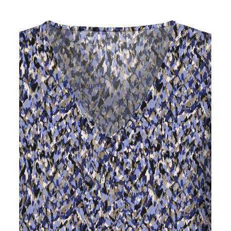 Robe courte bleu imprimé moucheté à coupe droite et col v - Image 3