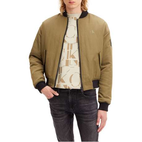 Bomber kaki uni coupe bombers avec un col teddy reversible - Image 2