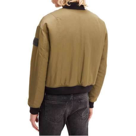 Bomber kaki uni coupe bombers avec un col teddy reversible - Image 3