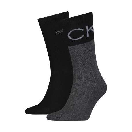 Lot de 2 paires de chaussettes hautes noir unies avec une coupe haute et imprimé sur le côté de la cheville