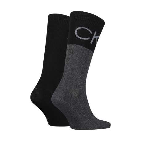 Lot de 2 paires de chaussettes hautes noir unies avec une coupe haute et imprimé sur le côté de la cheville - Image 2