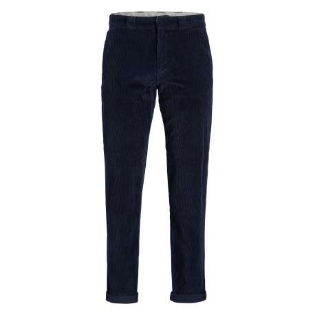 Pantalon Chino Kane 4 poches en coton côtelé marine uni coupe loose fit