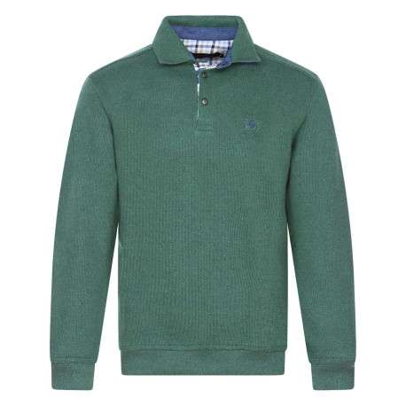 Pull vert uni Grande Taille coupe droite col polo et à manches longues