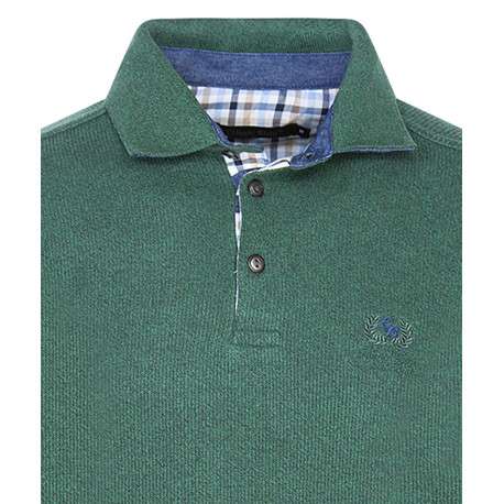 Pull vert uni Grande Taille coupe droite col polo et à manches longues - Image 3