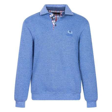 Pull bleu uni Grande Taille avec une coupe droite col polo et à manches longues