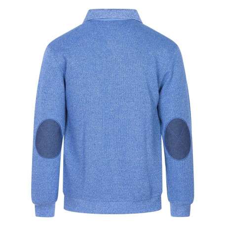 Pull bleu uni Grande Taille avec une coupe droite col polo et à manches longues - Image 2
