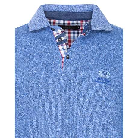 Pull bleu uni Grande Taille avec une coupe droite col polo et à manches longues - Image 3