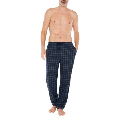 Pantalon de pyjama en coton marine vichy avec une coupe droite et des boutons à la taille