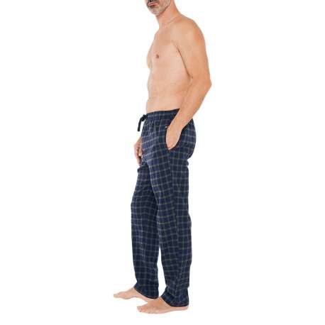 Pantalon de pyjama en coton marine vichy avec une coupe droite et des boutons à la taille - Image 2