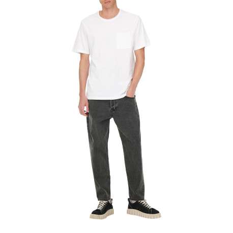 Jean noir en coton coupe droite à 5 poches avec surpiqûres - Image 4