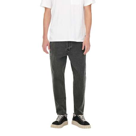 Jean noir en coton coupe droite à 5 poches avec surpiqûres - Image 6
