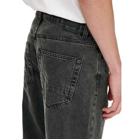 Jean noir en coton coupe droite à 5 poches avec surpiqûres - Image 7