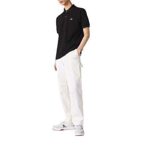 Polo L1212 en coton noir uni coupe droite avec un col boutonné de 2 boutons - Image 2