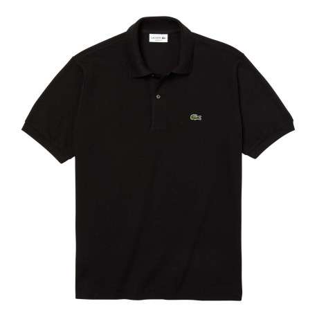 Polo L1212 en coton noir uni coupe droite avec un col boutonné de 2 boutons - Image 3