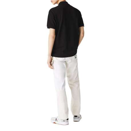 Polo L1212 en coton noir uni coupe droite avec un col boutonné de 2 boutons - Image 7