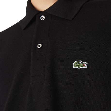 Polo L1212 en coton noir uni coupe droite avec un col boutonné de 2 boutons - Image 9