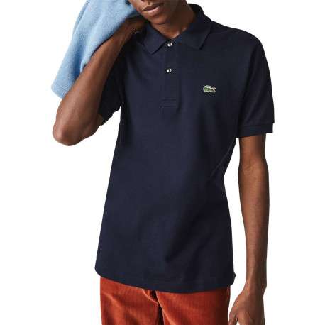 Polo L1212 en coton marine uni avec une coupe droite et un col boutonné - Image 4