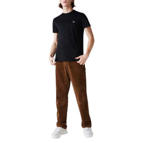 T-shirt en coton noir uni coupe droite avec un col rond et logo brodé