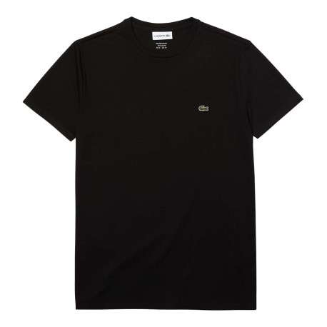 T-shirt en coton noir uni coupe droite avec un col rond et logo brodé - Image 3