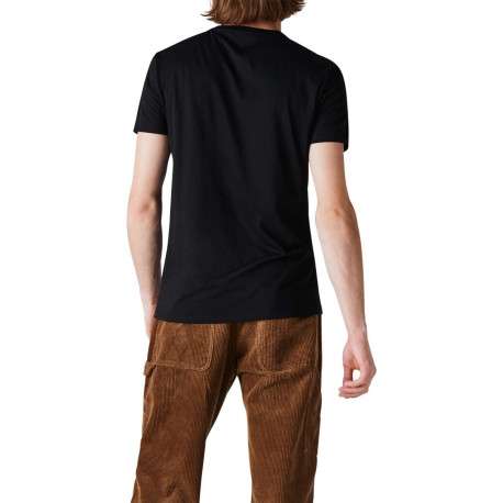 T-shirt en coton noir uni coupe droite avec un col rond et logo brodé - Image 6