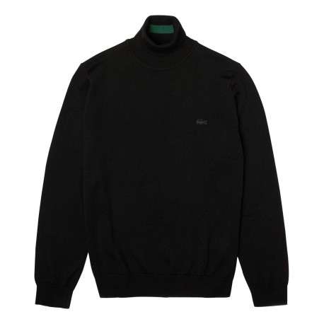 Pull col roulé en laine noir avec crocodile brodé à la poitrine gauche - Image 2