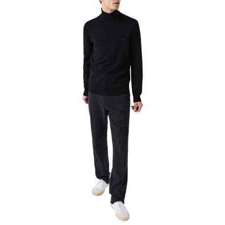 Pull col roulé en laine noir avec crocodile brodé à la poitrine gauche - Image 4