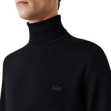 Pull col roulé en laine noir avec crocodile brodé à la poitrine gauche - Image 6