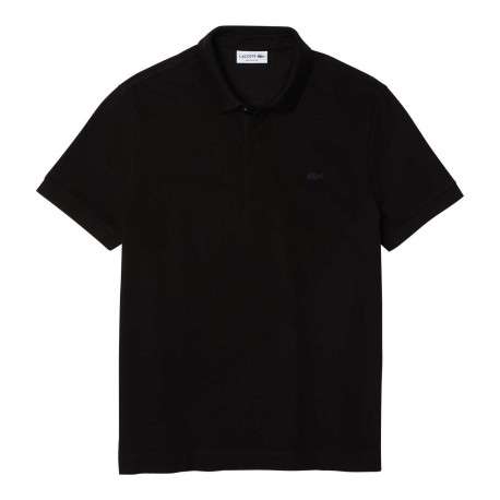 Polo Paris en coton noir uni coupe droite col boutonné et manches resserrées - Image 3