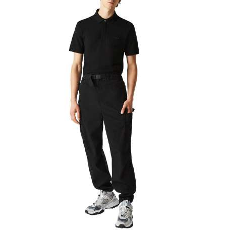 Polo Paris en coton noir uni coupe droite col boutonné et manches resserrées - Image 5