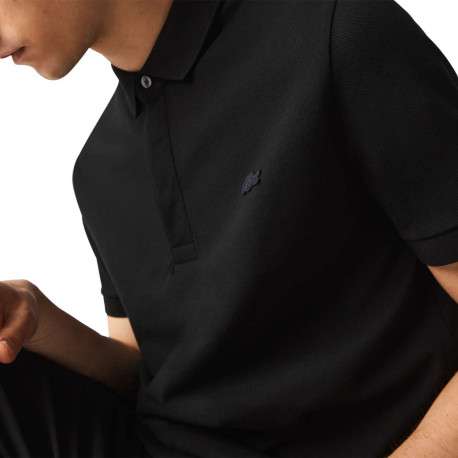 Polo Paris en coton noir uni coupe droite col boutonné et manches resserrées - Image 9