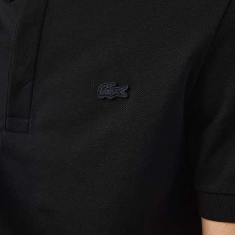 Polo Paris en coton noir uni coupe droite col boutonné et manches resserrées - Image 11
