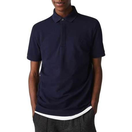 Polo Paris en coton marine uni avec une coupe droite et col boutonné - Image 2