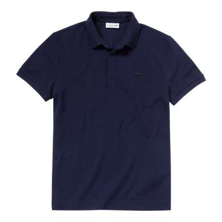Polo Paris en coton marine uni avec une coupe droite et col boutonné - Image 3