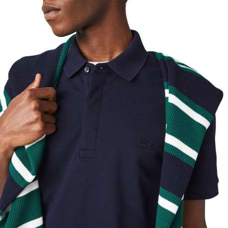 Polo Paris en coton marine uni avec une coupe droite et col boutonné - Image 7