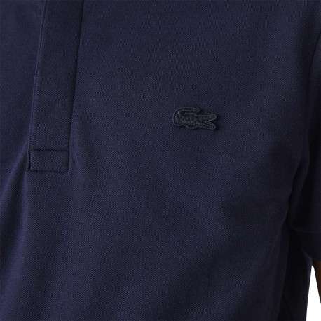 Polo Paris en coton marine uni avec une coupe droite et col boutonné - Image 9