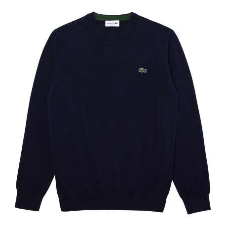 Pull en coton marine avec petit logo brodé à la poitrine col rond - Image 2